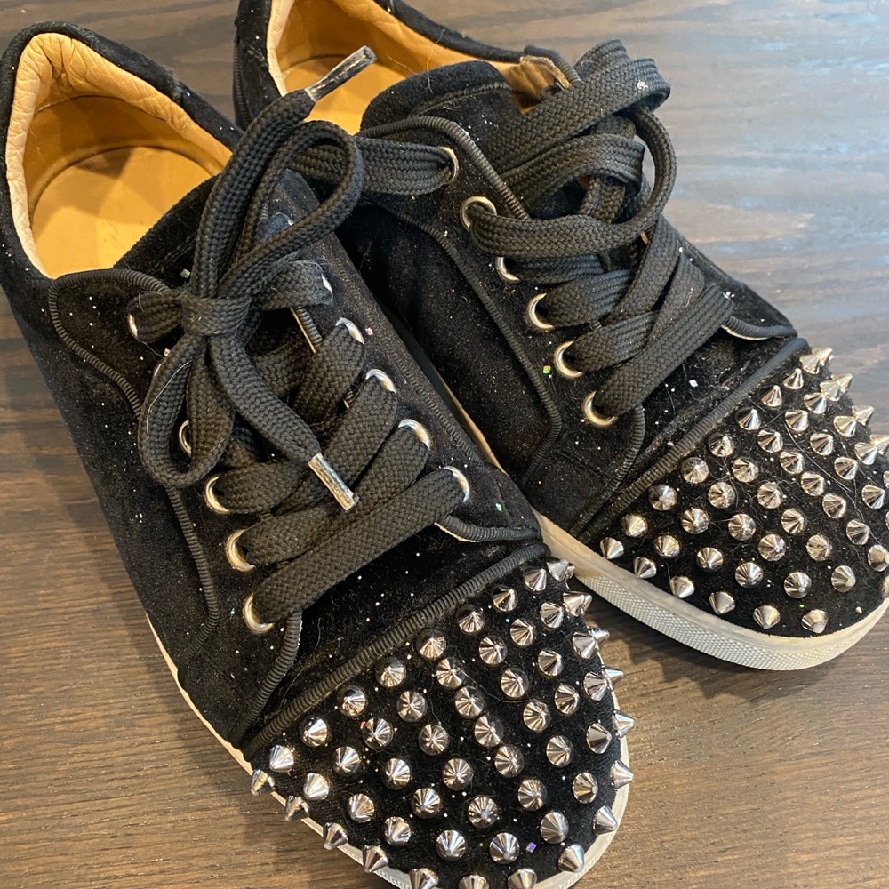 Black glitter velvet low-top Vieira sneakers from Christian Louboutin Size 36.5